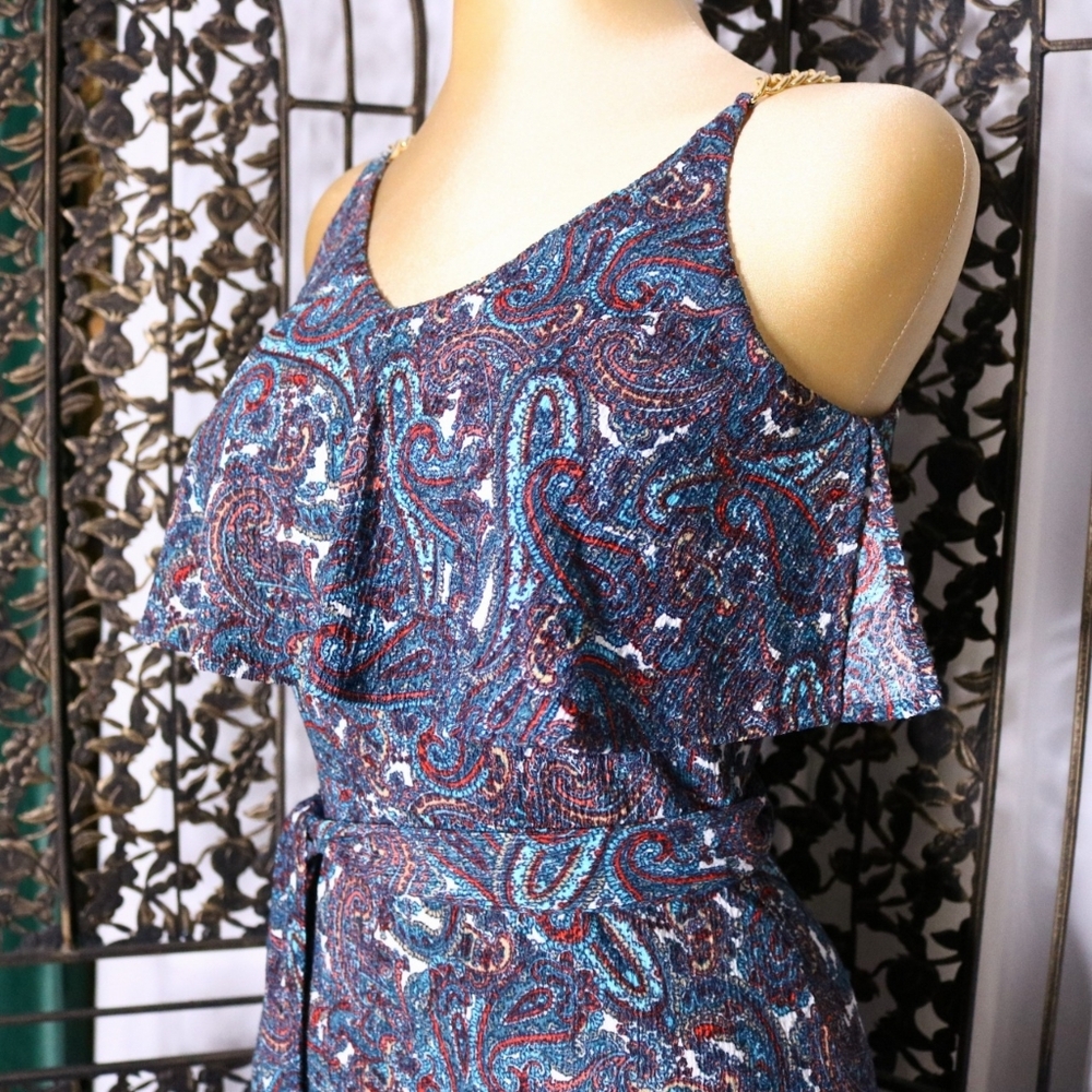FREE SHIPPING Michael Kors Paisley Chain Flutter Maxi Dress. Size XXS - Picture 3 of 10
